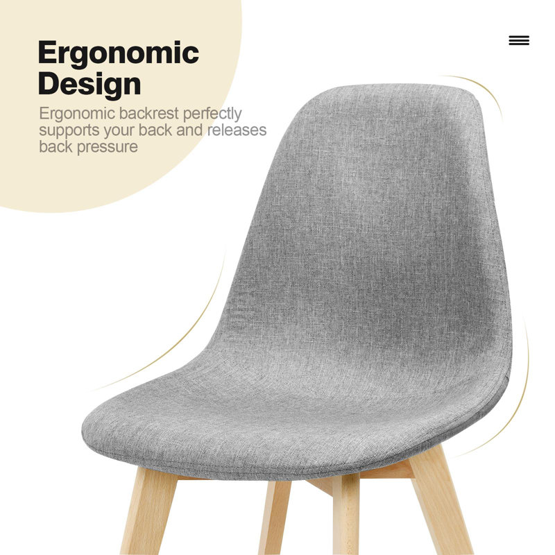 Gray Linen Upholstered Side Chair with Wood Legs, Set of 4