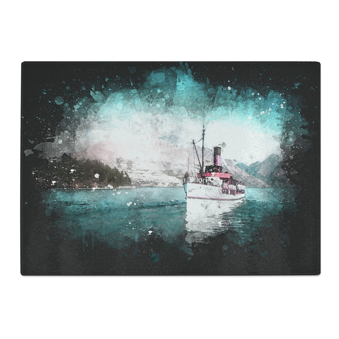 Tempered Glass Boat on the Lake in New Zealand Chopping Board