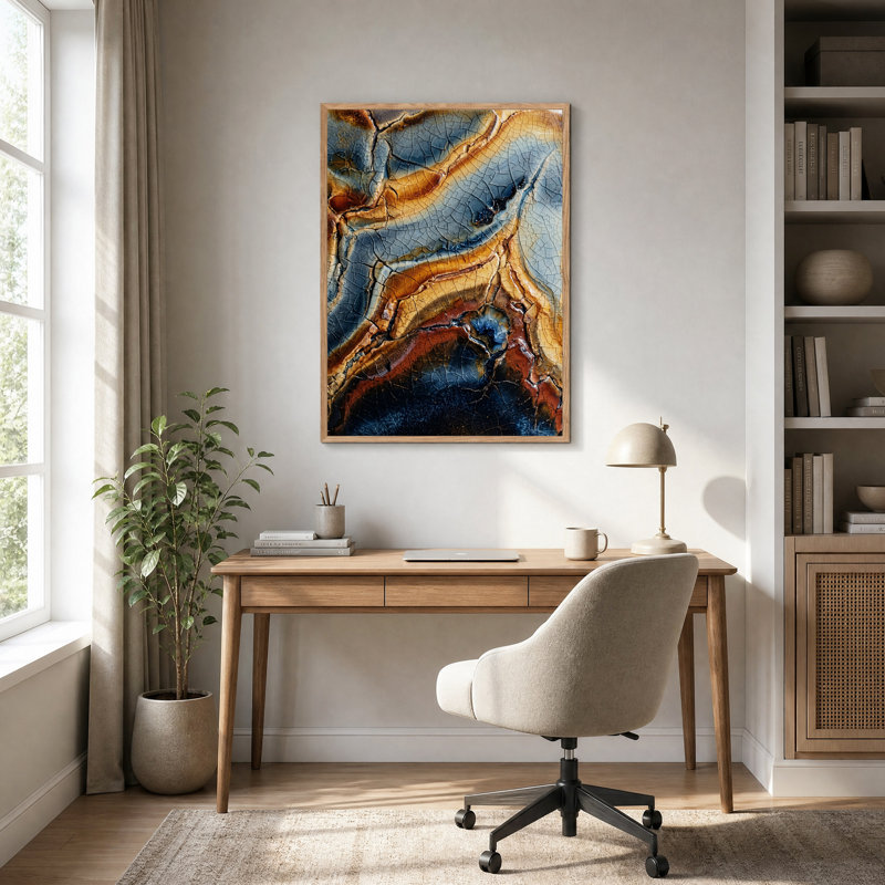 Tableau sur toile à texture craquelée bleue et brune, H 24 po x l 18 po