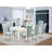 9 Piece Dining Set Includes a Rectangle Dining Room Table with Butterfly Leaf and 8 Baby Blue Linen Fabric Upholstered Chairs, Linen White-397873310