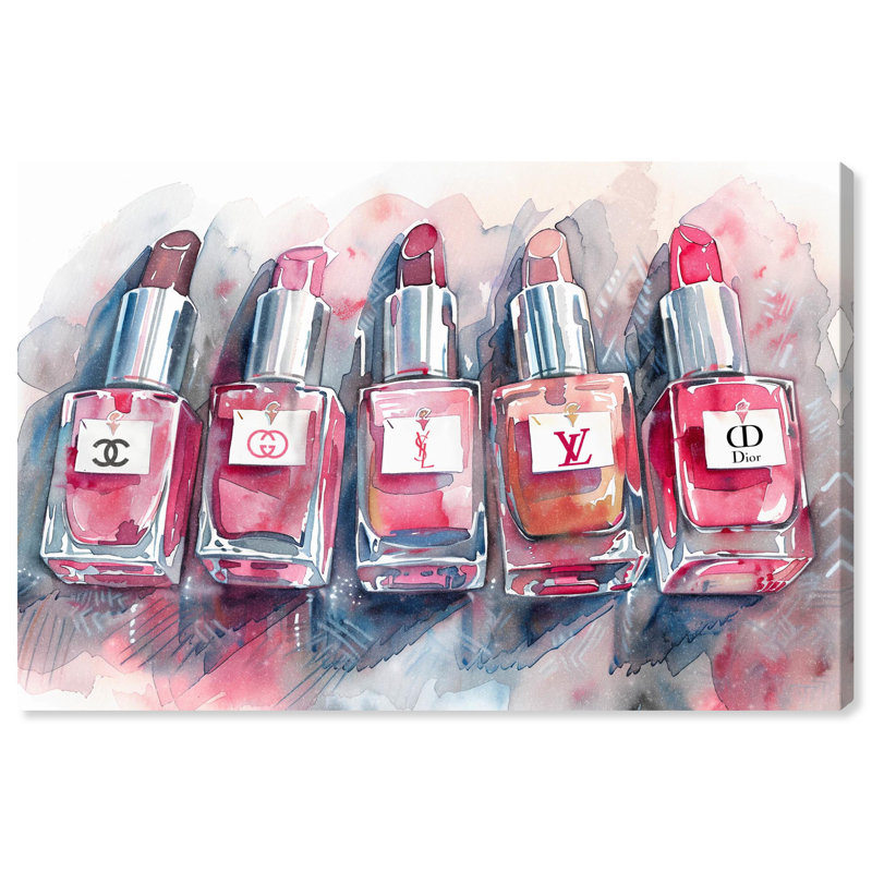 Collection de rouge à lèvres sur toile «Glam» par Art Remedy, Cadre blanc, H 11 po x l 16 po