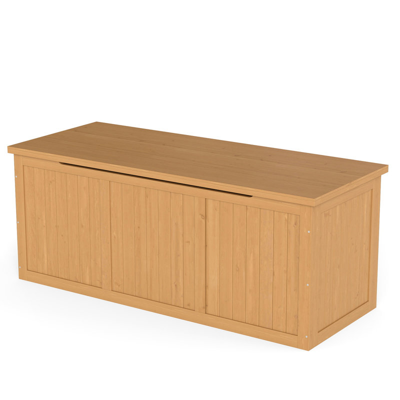 112 Gallon Solid Wood Deck Storage Box As Seat And Table For Pool Items Outdoor Accessories - Weather Easy To Use Design Feature Serving