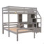 Lit mezzanine simple avec lit autonome, escalier de rangement, bureau, tablettes et tiroirs