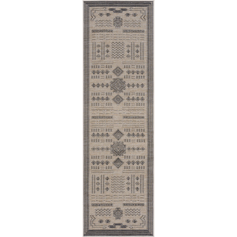 Diana Geometric Black & Beige Indoor / Outdoor Area Rug, Runner 2'3" x 7'3"