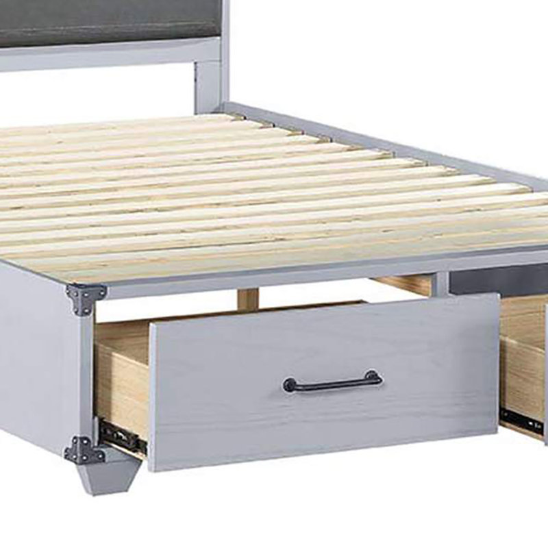 Lit plateforme avec rangement en cuir Gurmej, Double