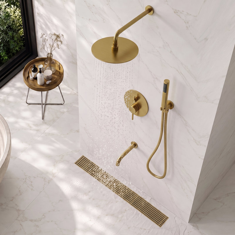24" Linear Grid Shower Drain, Brushed Gold