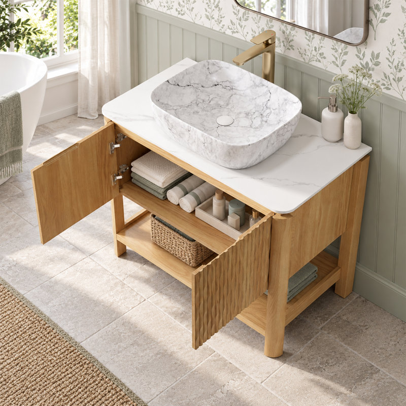 36 lavabos de meuble-lavabo autoportant en bambou grain de bois