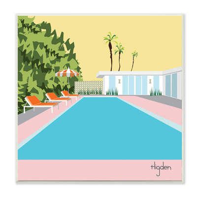 «Tropical Poolside Scene Yellow Palm Sky» par Mark Higden - impression d'art graphique
