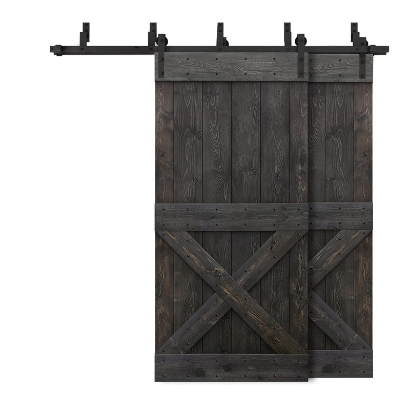 Charcoal Black Knotty Pine Sliding Barn Door with Matte Black Hardware Kit