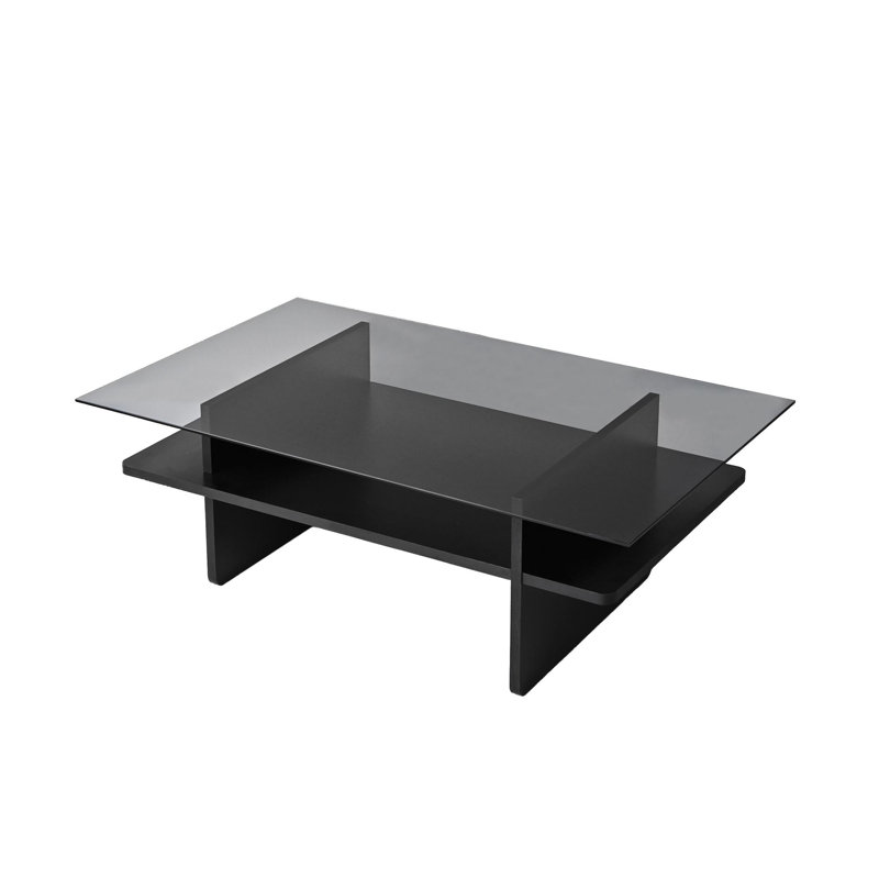 Modern Coffee Table with 100% Tempered Glass Top, Sapphire & Transparent Color, 41.3 x 13.8 x 25.6 inches | 100% Melamine Coated Particle Board Frame, 0.71 inches Thick | Stylish & Functional Design for Living Room
