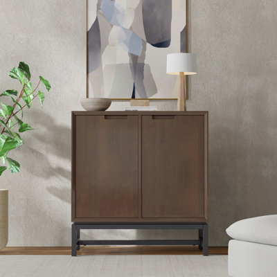 Banting 39"W Solid Wood Modern Industrial Medium Storage Cabinet with Metal Base and Adjustable Shelves