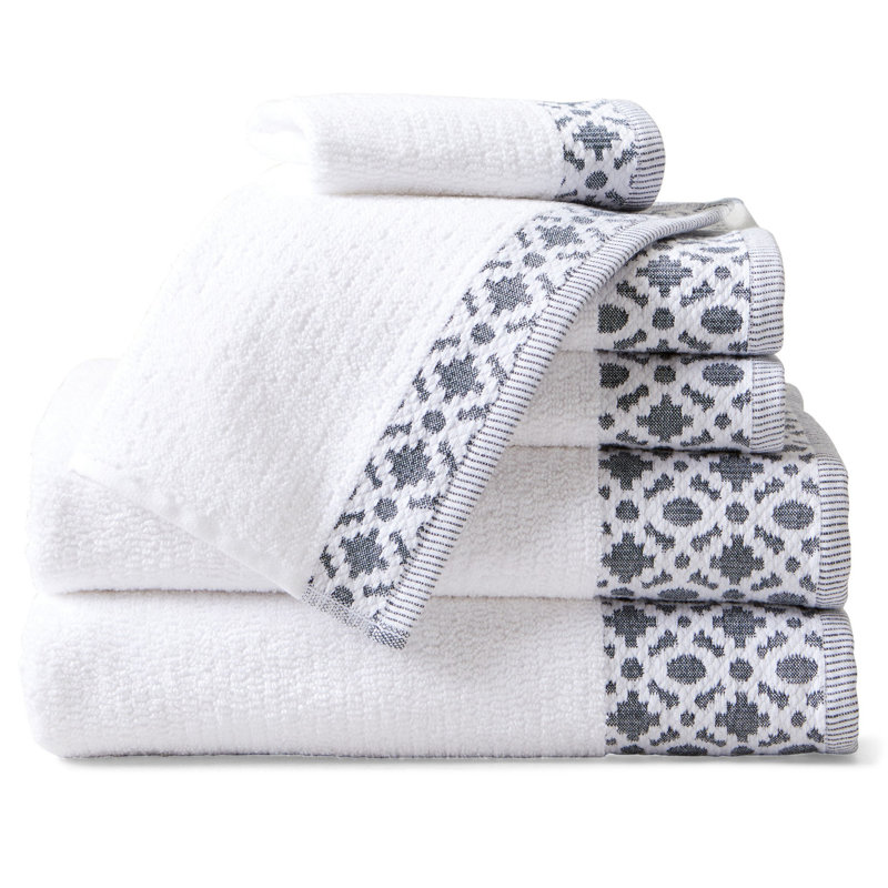 Ensemble 6 serviettes de bain en coton Shalyssa, Blanc / Gris foncé