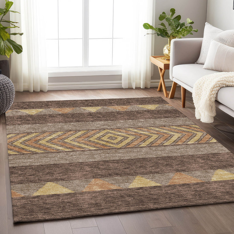 Premium Machine Washable Prisco Brown Rug, Rectangle 2'6" x 3'10"