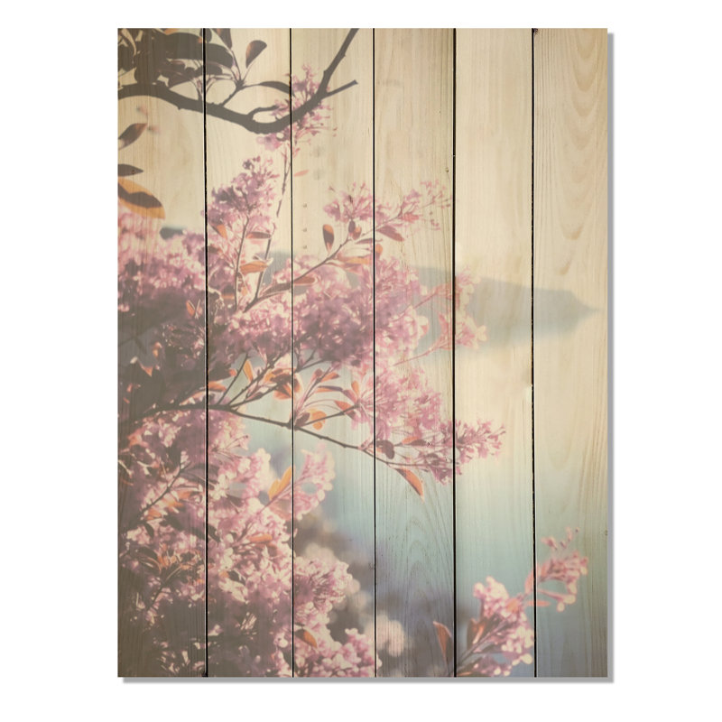 Lilas au bord de la mer - lilas, art mural sur bois de pin naturel, H 40 po x l 30 po