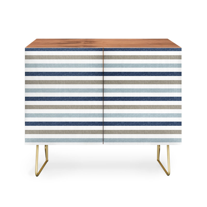 Armoire d'appoint 2 portes Linen Stripes, Bleu marine / noyer