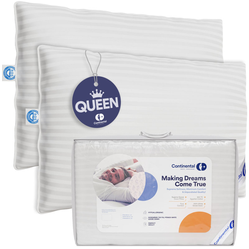 Superior Down 700 Fill Power Hungarian White Goose Down Pillow, 2 Pack, Queen, Soft
