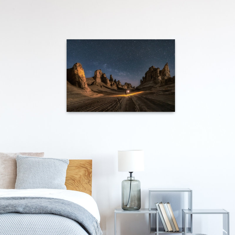«Milky Way Mountain Road», impression abstraite de paysage contemporain de montagne, 24" H x 36" W