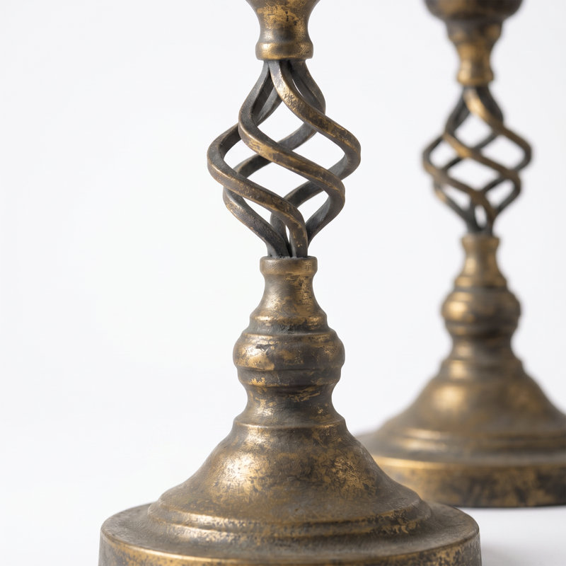 Porte-chandelle en fer torsadé, pilier en bronze antique et support de chandelle conique pour table de salle à manger et manteau de cheminée