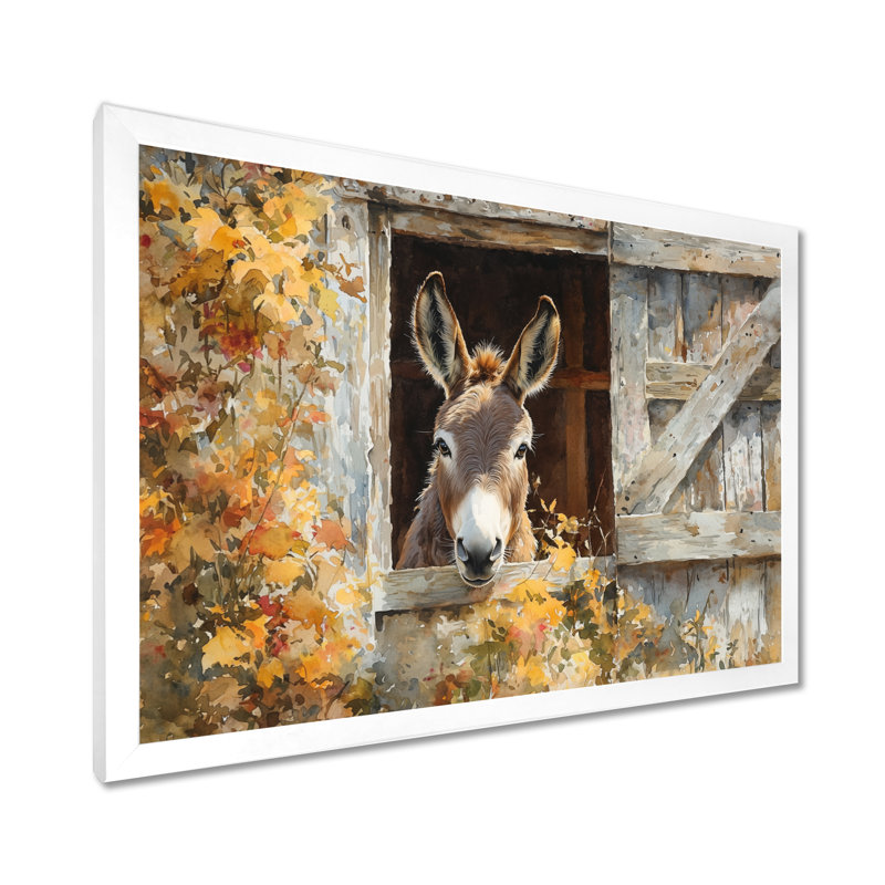 Donkey S Path Tot Hye Barn I - Donkey, art mural, H 24 po x l 32 po, Reproduction encadrée d'une seule photo, Blanc