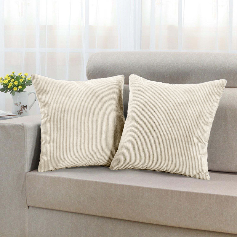 Square Pattern Cushion Cover-(Pack of 2), Cream Striped