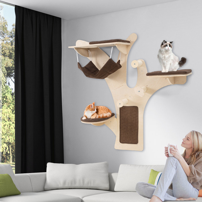  Tour à chat murale avec poteaux à griffer en sisal et coussins de tapis