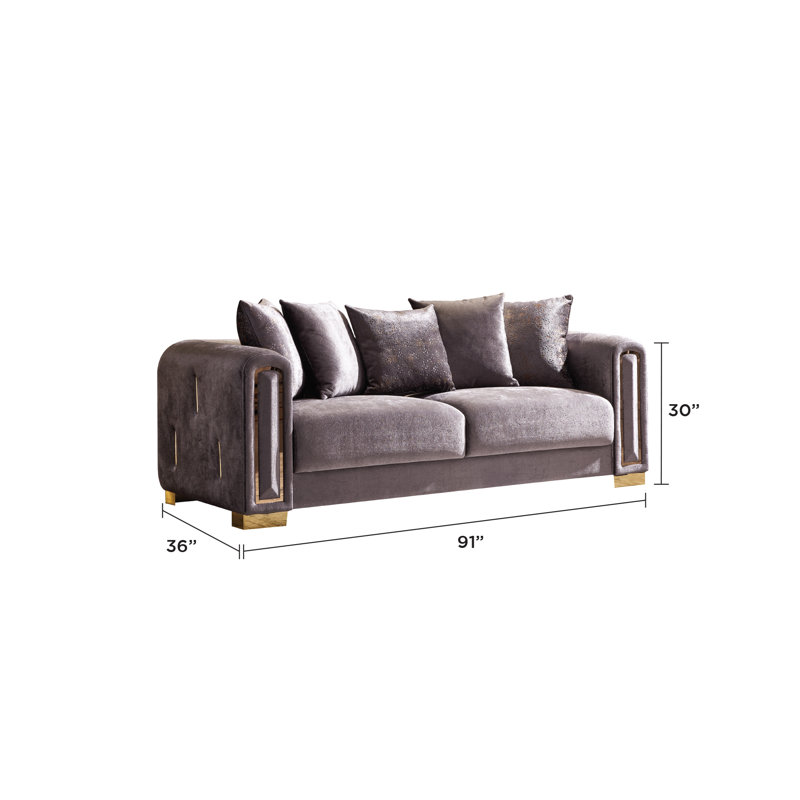 Canapé en velours de 91 po Foehr, Velvet argent