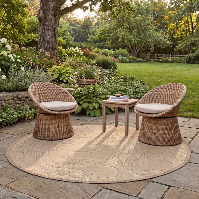 Tapis d'intérieur / extérieur à fleurs Herefordshire Performance, Rond 5 pi 3 po