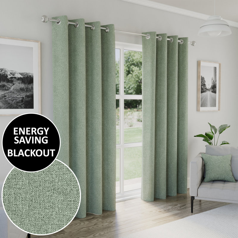 Rodenal Blackout Curtain Pair, 168cm W x 137cm L, Green