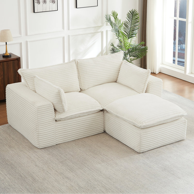 Cloud Sectional Couches for Living Room, Convertible L-Shape Couch with Ottoman, Corduroy - Black