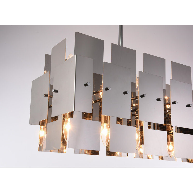 16-Light Brass Stainless Steel Rectangular Chandelier, Shiny Nickel