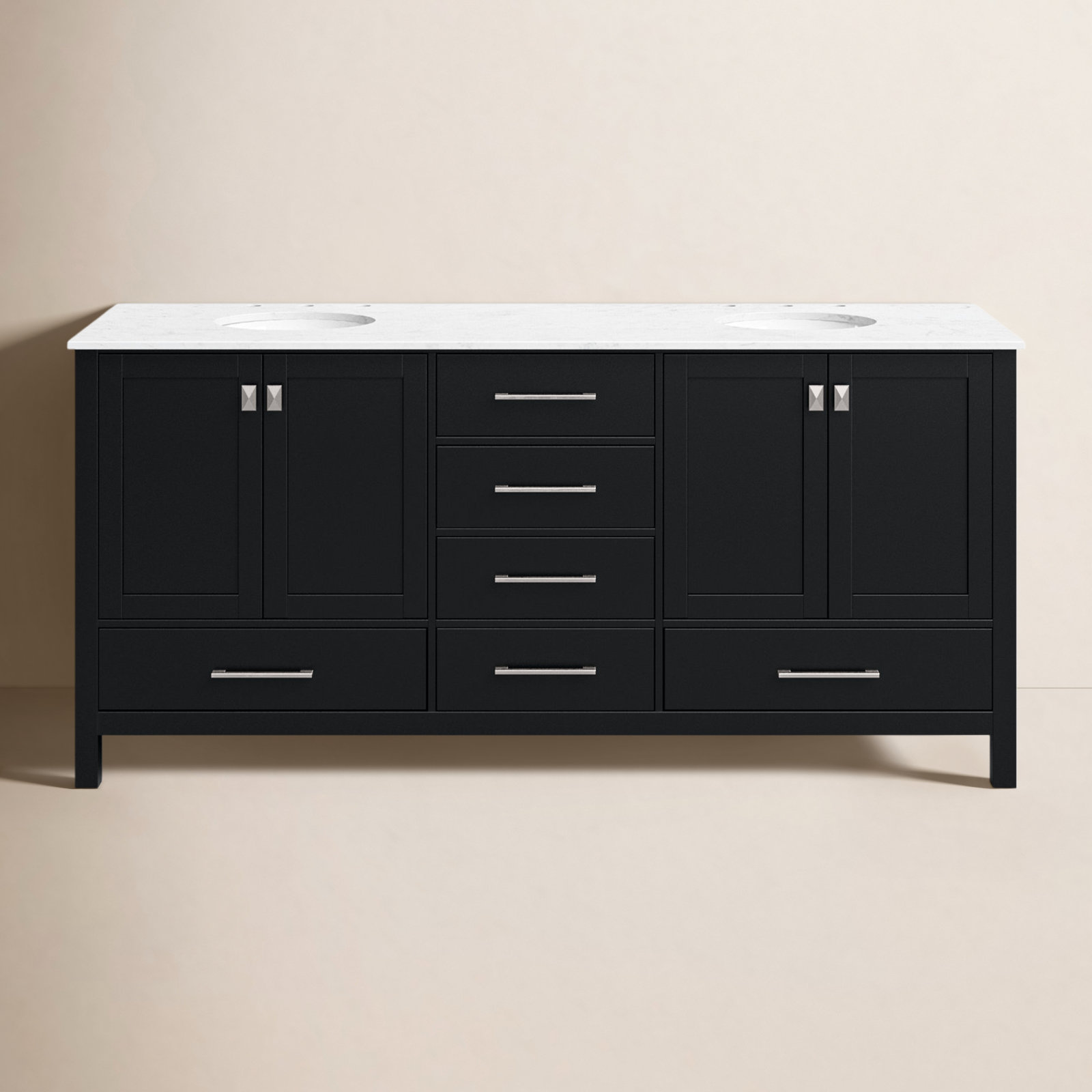 Irene 72'' Double Bathroom Vanity, Black, Calacatta Quartz