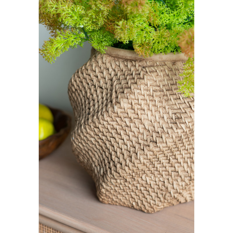 Pot décoratif décoratif sable et ciment brun avec motif tissé complexe, H 10 po x l 10 po x P 9,8 po