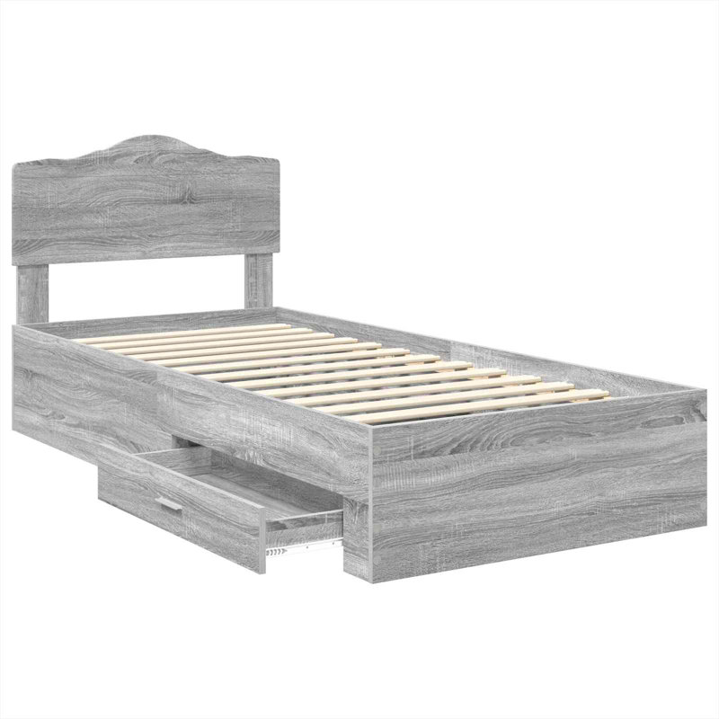 Bed, European Single (90 x 200 cm), Grey Sonoma