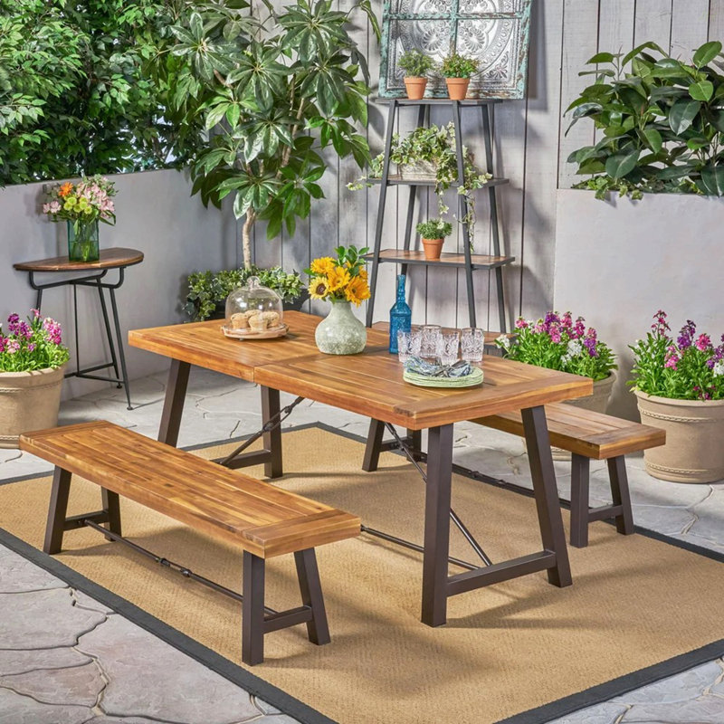 Ensemble de salle à manger d'extérieur en bois 3 pièces Catriona