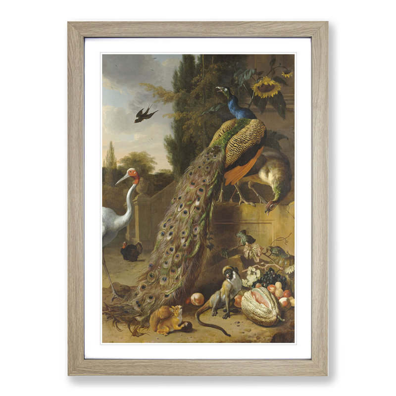 Peacocks by Melchior D'Hondecoeter - Picture Frame Painting, 36cm H x 27cm W x 2cm D, Oak Framed