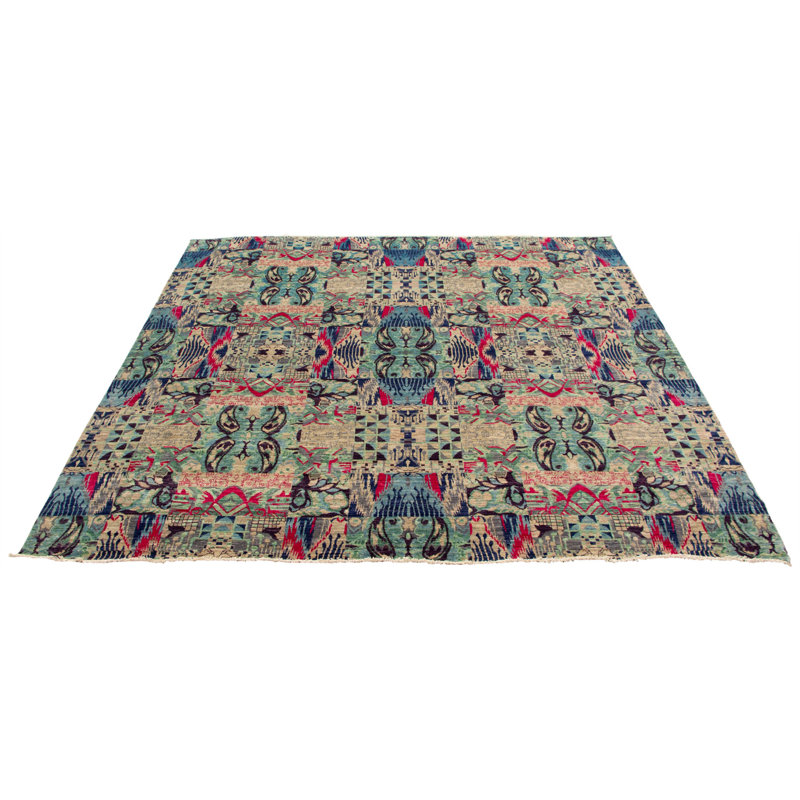 Tapis décoratif en laine noué à la main de conception unique 9 pi 8 po x 10 pi 1 po Dhia New Age