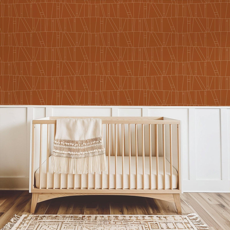 Kazi 10' L x 25" W Wallpaper Roll, Terracotta, Non-pasted, Paper