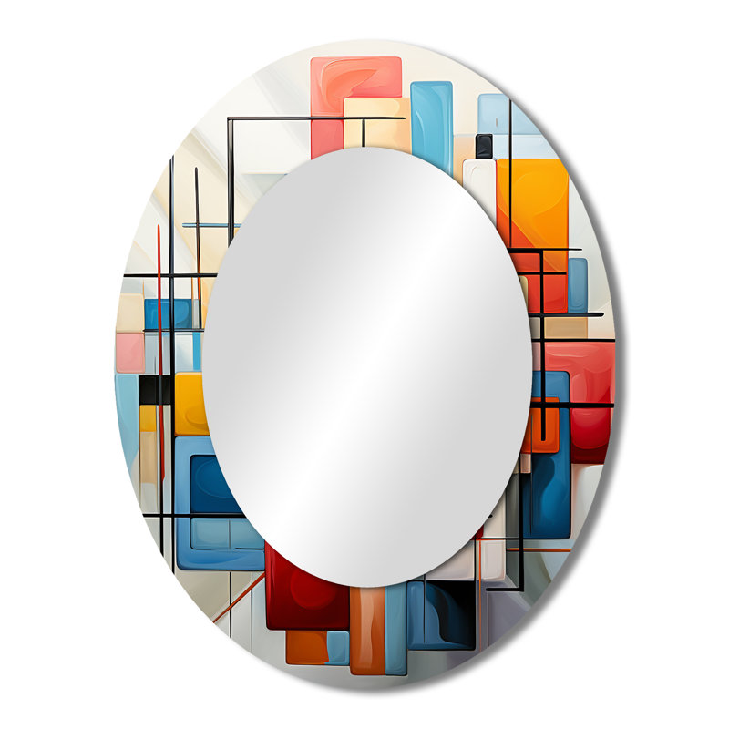 Geometric Abstraction Composition III - Miroir mural moderne ovale, 43 po x 33 po