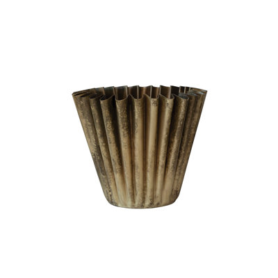 Fluted Metal Vase with Distressed Antique Brass