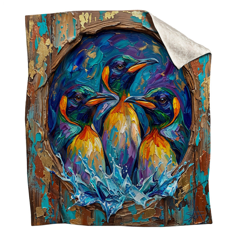 Colourful Penguins Splashing Blankets, 60in W x 80in H