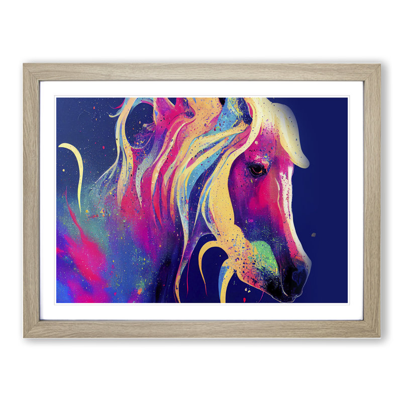 Horse Splash Vol.2 - Single Picture Frame Painting, 25cm H x 34cm W x 2cm D, Oak
