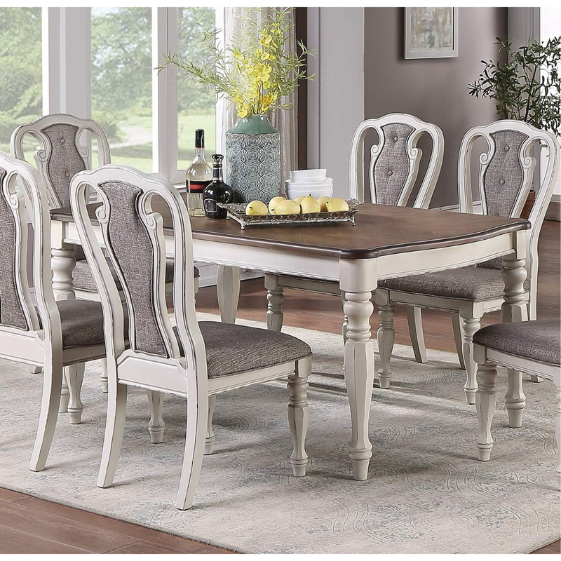 Ensemble de salle à manger 7 pièces de style transitionnel avec plateau en chêne et chaises à 6 places