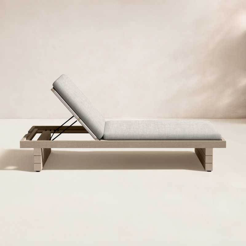 Leroy Outdoor Teak Chaise Lounge, Brown, Stone Gray