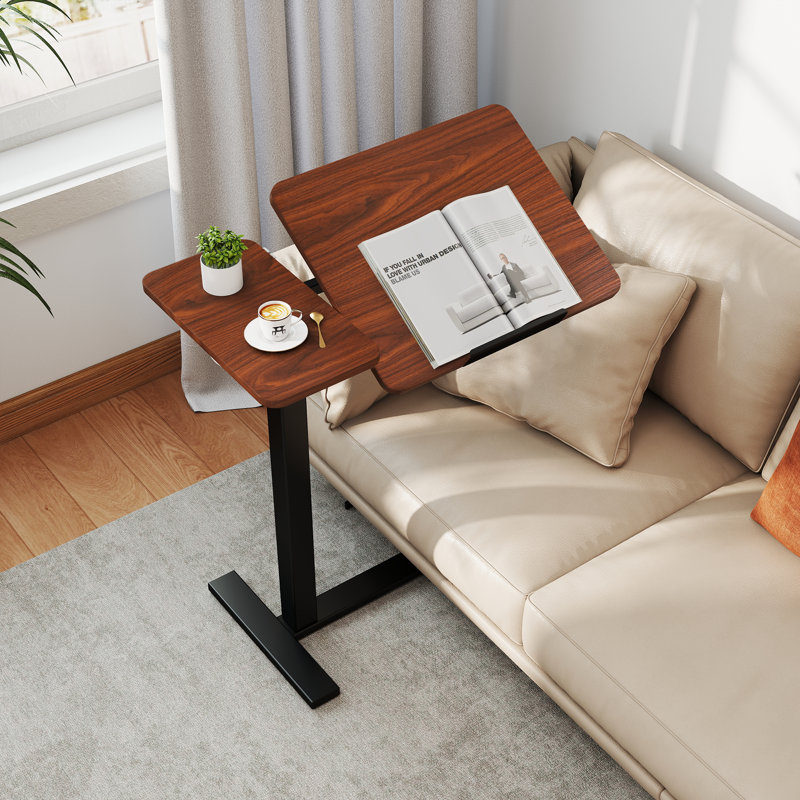 Modern Height-Adjustable C-Type Mobile End Table, Couch Flipped Side Table, Brown
