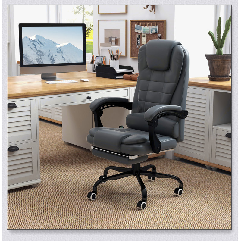 Chaise de bureau avec structure en métal, similicuir, pivotant, soutien lombaire, massage, hauteur réglable, Bleu