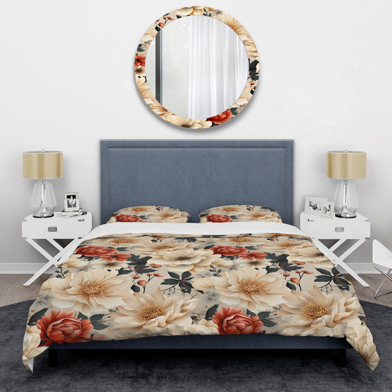 Ensemble de housse de couette Vintage White Boho Floral Garden Delights, Housse de couette pour très grand lit et 2 très