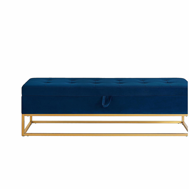 Bed Bench Metal Base With Storage Velvet, Navy Blue