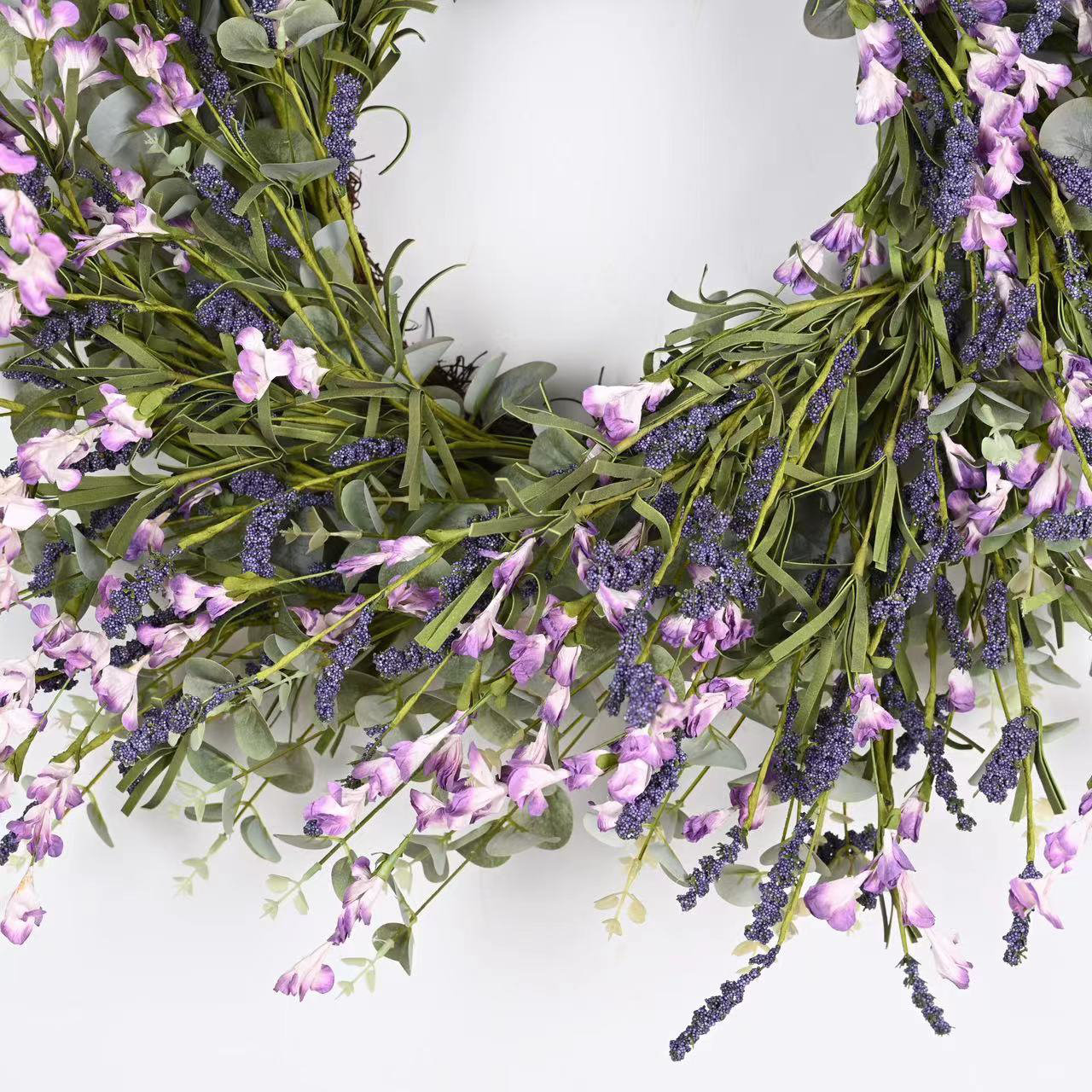 26" Artificial Spring Summer Foliage Wildflower Front Door Wreath For Wedding Party Home Decor, Purple