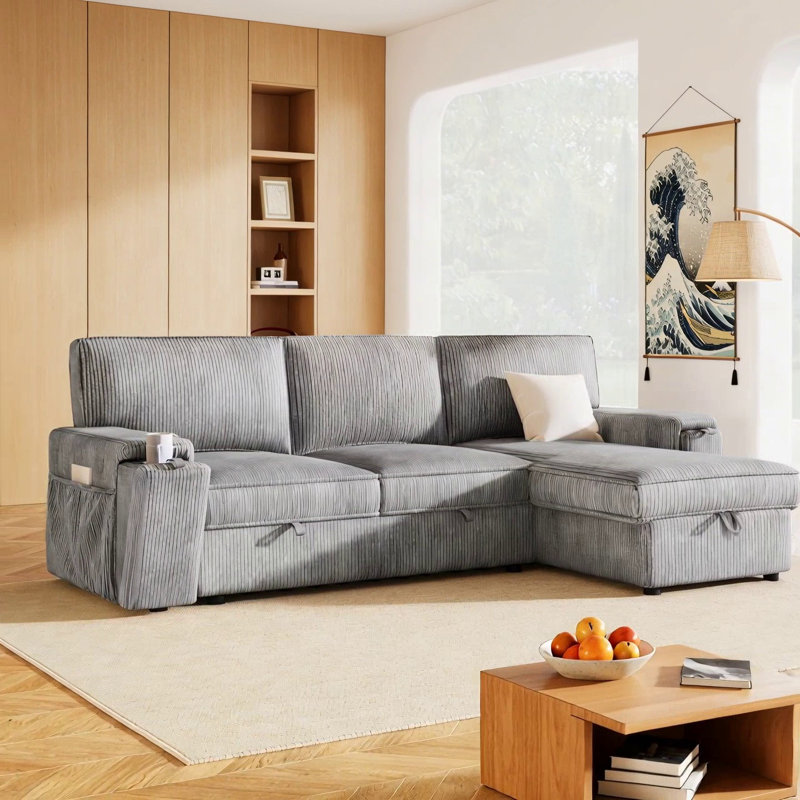 U_STYLE Canapé-lit modulaire rembourré avec poches de rangement et porte-gobelets discrets pour la vie moderne