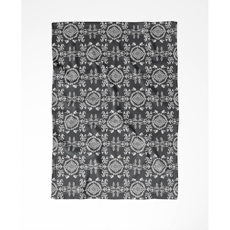 Couverture en velours Jackie, L 80 po x l 60 po, Floral gris anthracite
